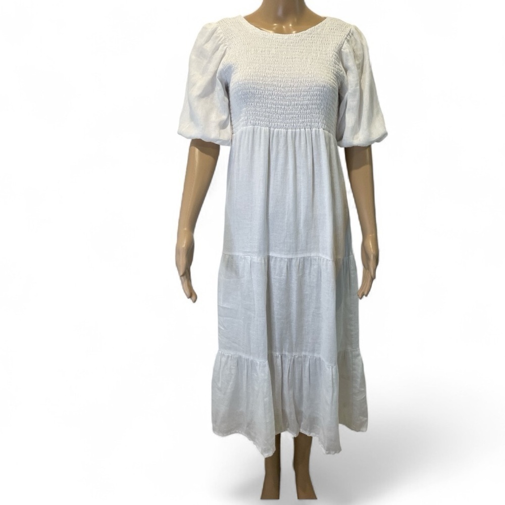 Faithfull The Brand White Smocked Midi Dress size 2